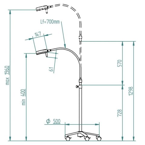 Lampa bezcieniowa badawczo-zabiegowa Ordisi FLH3 LED na statywie z gęsią szyją