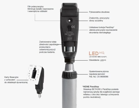 Zestaw Skiaskop BETA 200 LED rękojeść akumulatorowa USB + twarde etui