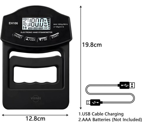 Elektroniczny Dynamometr do Pomiaru Siły Ręki - Zakres 180 kg, USB