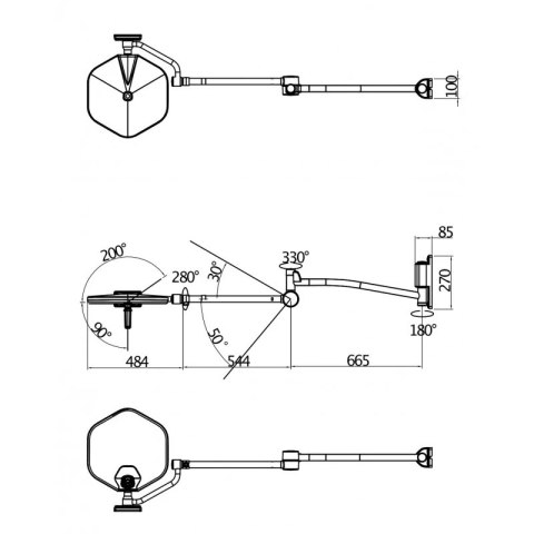 Lampa bezcieniowa zabiegowo-operacyjna S250W wersja ścienna