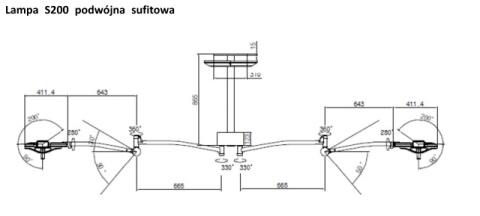 Lampa zabiegowo-operacyjna S200DC dwuczaszowa bezcieniowa sufitowa