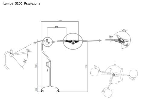 Lampa zabiegowo-operacyjna S200M bezcieniowa przejezdna