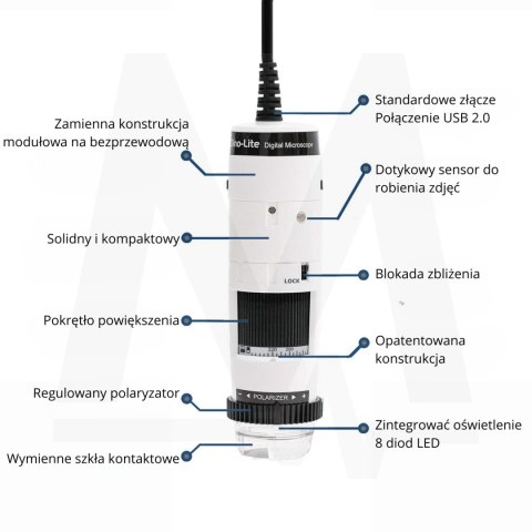 Trichoskop Bezprzewodowy z Polaryzacją MEDLW4HM - Profesjonalne Narzędzie do Analizy Włosów