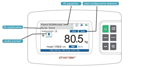 Waga niemowlęca Charder MS5980 + wzrostomierz elektroniczny, medyczna, bezprzewodowa, EMR READY