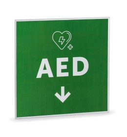 Tablica – lokalizacja ścienna AED – zielona / różowa